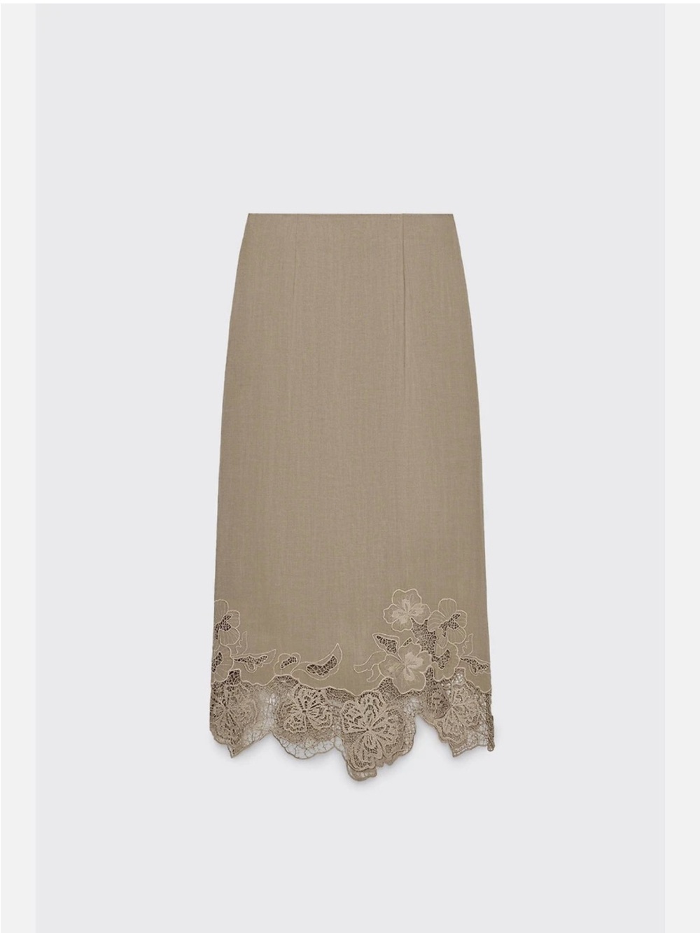 Zara lace/embroidered trim tan midi skirt size XS - Picture 2 of 3